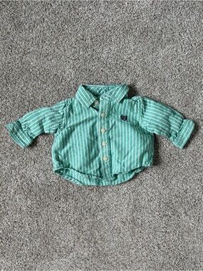 Chaps Button Down Shirt Newborn Baby Stripes Green Preppy